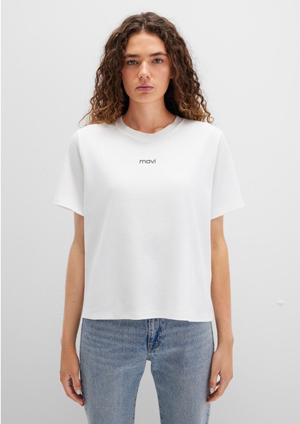 Mavi Logo Baskılı İnterlok Beyaz Tişört 1612829-80194