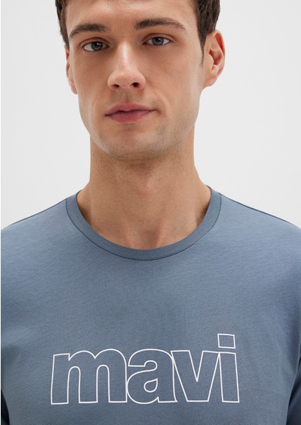 Mavi Logo Baskılı Gri Tişört 065781-80889