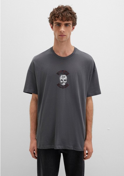 Kuru Kafa Baskılı Antrasit Tişört 0612704-70088