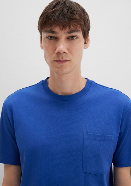 Cep Detaylı Mavi Basic Tişört 066248-70907