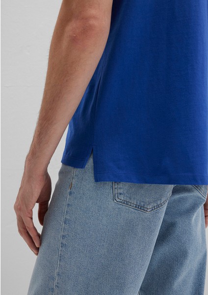 Cep Detaylı Mavi Basic Tişört 066248-70907