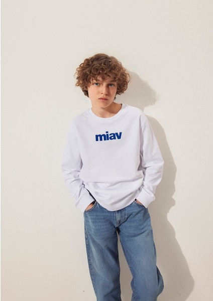 Miav Baskılı Beyaz Çocuk Sweatshirt 6610031-620