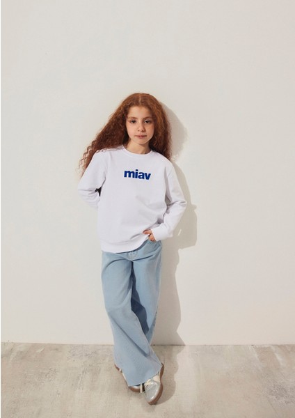 Miav Baskılı Beyaz Çocuk Sweatshirt 6610031-620