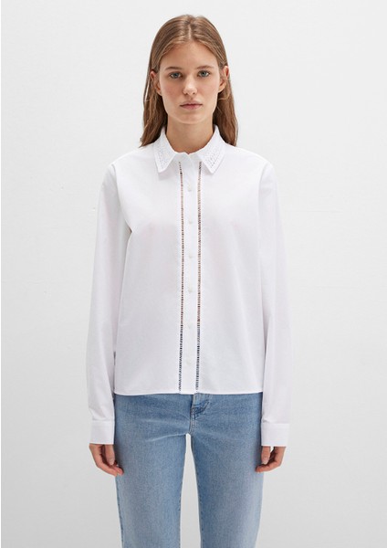 Nakışlı Şerit Detaylı Beyaz Gömlek 1211174-70057