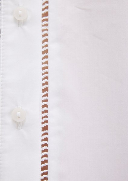 Nakışlı Şerit Detaylı Beyaz Gömlek 1211174-70057