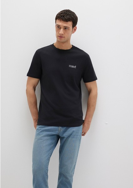 Mavi Logo Baskılı Siyah İnterlok Tişört 0610360-900