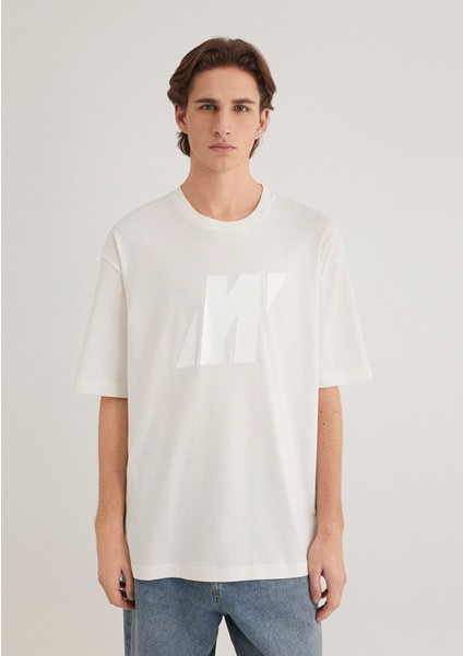 Mavi Pro Logo Baskılı Ekru Tişört 0612752-70057