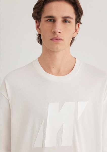 Mavi Pro Logo Baskılı Ekru Tişört 0612752-70057