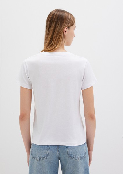 Mavi Kedi Baskılı Beyaz Tişört 1613287-620