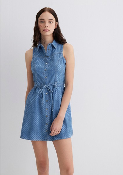 Raven Akdeniz Yıldız Baskılı Indigo Mavisi Jean Elbise 1310660-89760