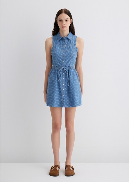 Raven Akdeniz Yıldız Baskılı Indigo Mavisi Jean Elbise 1310660-89760