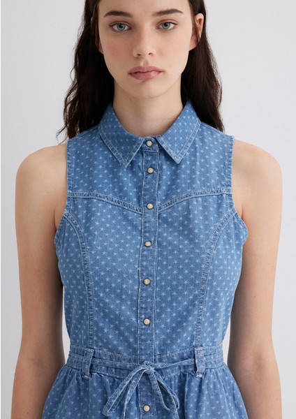 Raven Akdeniz Yıldız Baskılı Indigo Mavisi Jean Elbise 1310660-89760