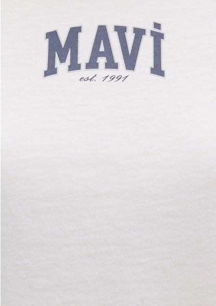 Mavi Logo Baskılı Ekru Tişört 1613412-70057