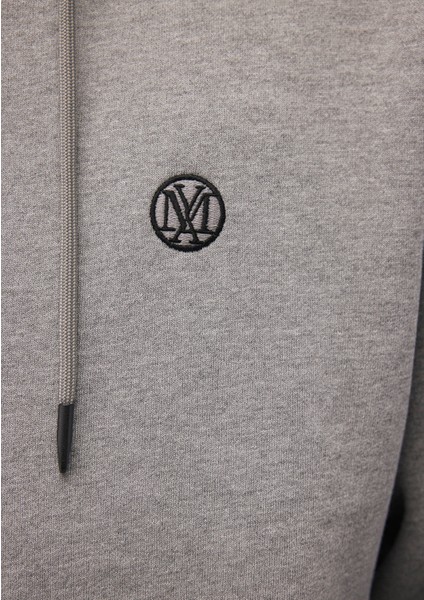 Logolu Kapüşonlu Fermuarlı Gri Sweatshirt 066979-34686