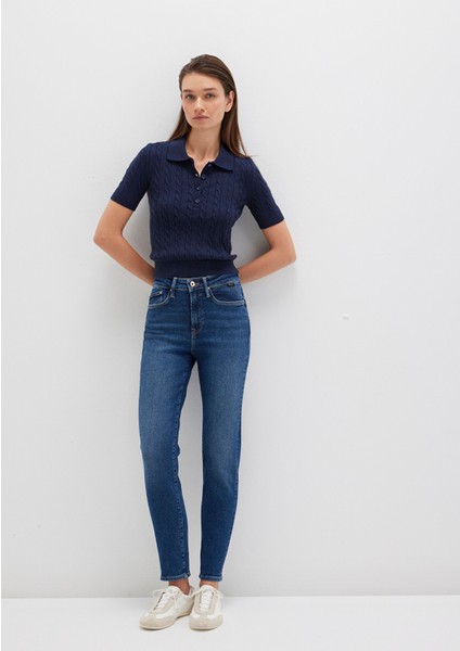 Cindy Gold Shape Koyu Mavi Jean Pantolon 100277-33687