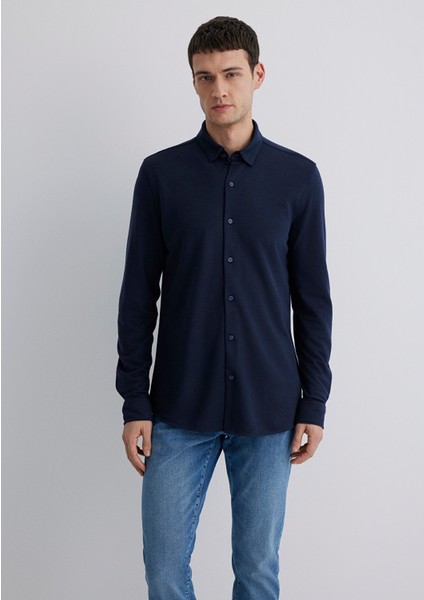 Liyosel Karışımlı Lacivert Gömlek 0211582-70488