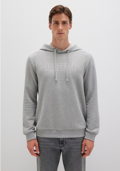 Mavi Logo Baskılı Kapüşonlu Gri Sweatshirt 065606-28387