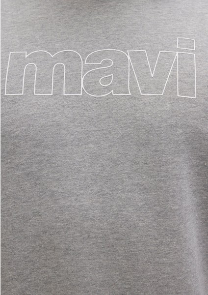 Mavi Logo Baskılı Kapüşonlu Gri Sweatshirt 065606-28387
