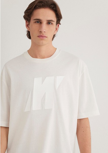 Mavi Pro Baskılı Ekru Tişört 0612752-70057