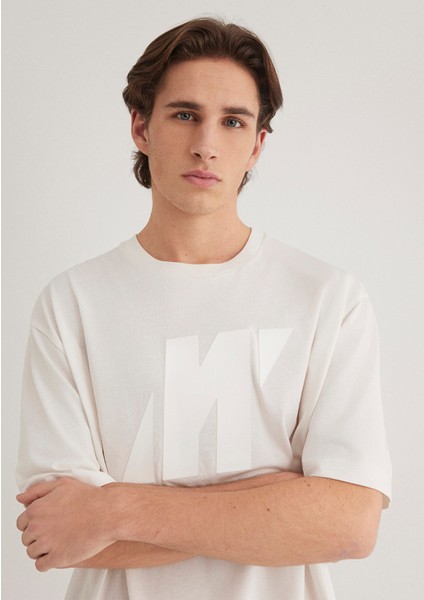 Mavi Pro Baskılı Ekru Tişört 0612752-70057