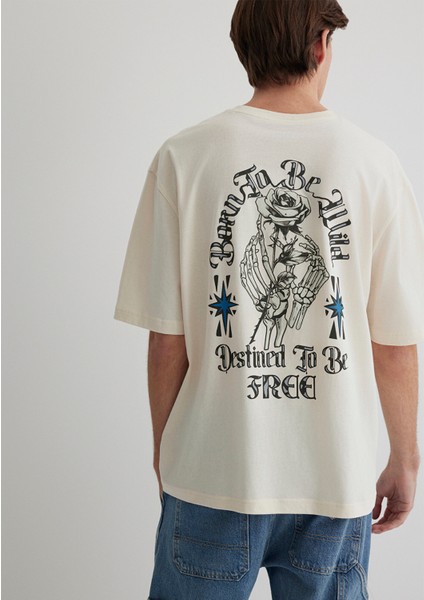 Kuru Kafa Baskılı Ekru Tişört 0612703-70072