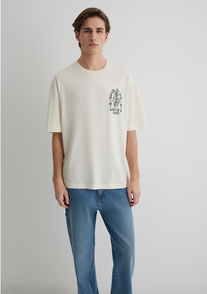 Kuru Kafa Baskılı Ekru Tişört 0612703-70072