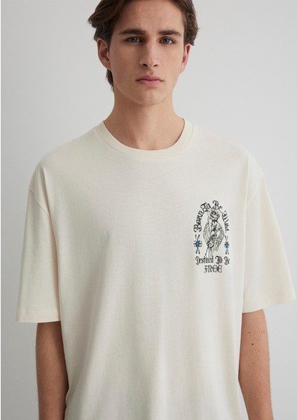 Kuru Kafa Baskılı Ekru Tişört 0612703-70072