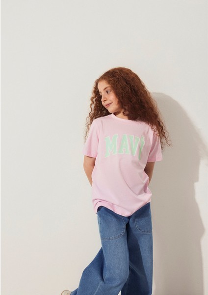 Mavi Logo Baskılı Pembe Tişört 7610109-86953