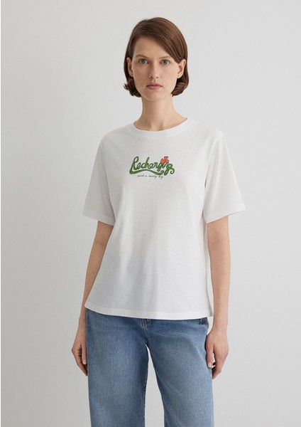 Kedi Baskılı Ekru Tişört 1613166-70057