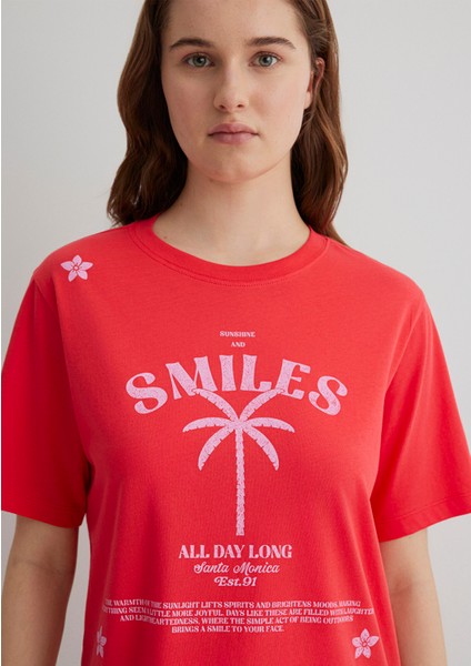 Baskılı Kırmızı Tişört 1613164-71083