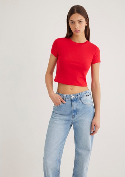 Kırmızı Basic Crop Tişört 1600814-70467