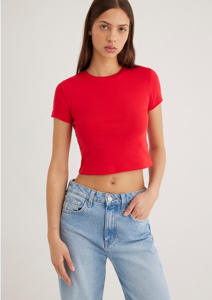 Kırmızı Basic Crop Tişört 1600814-70467