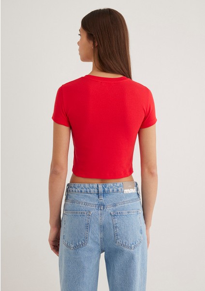 Kırmızı Basic Crop Tişört 1600814-70467