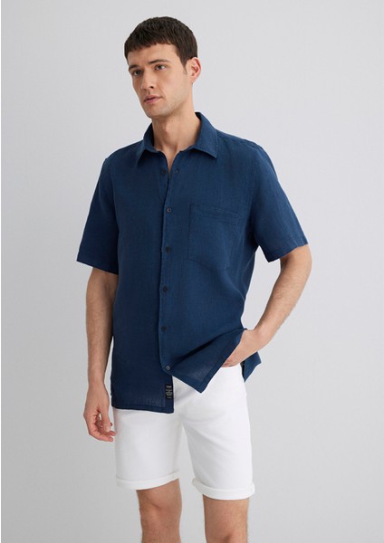 Lacivert Keten Gömlek 0211473-82183