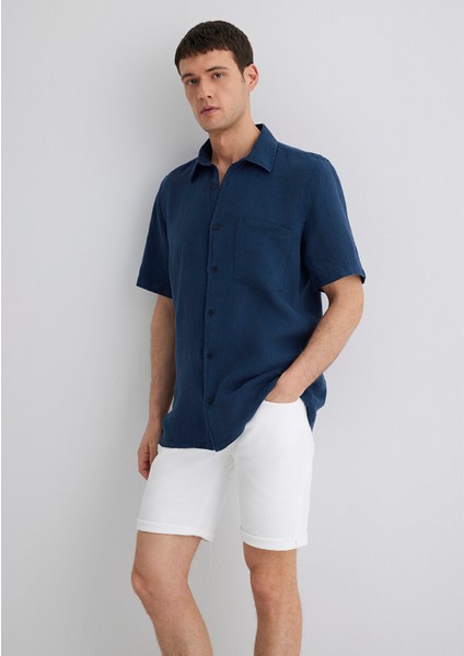 Lacivert Keten Gömlek 0211473-82183