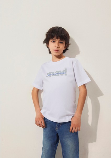 Mavi Logo Baskılı Beyaz Tişört 6610286-620
