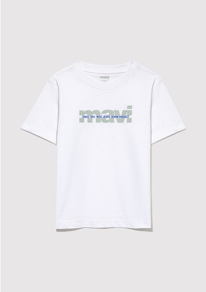 Mavi Logo Baskılı Beyaz Tişört 6610286-620