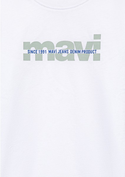 Mavi Logo Baskılı Beyaz Tişört 6610286-620