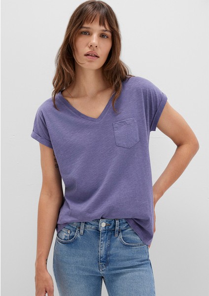 V Yaka Mor Basic Tişört 1600961-70608