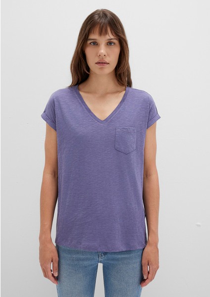 V Yaka Mor Basic Tişört 1600961-70608