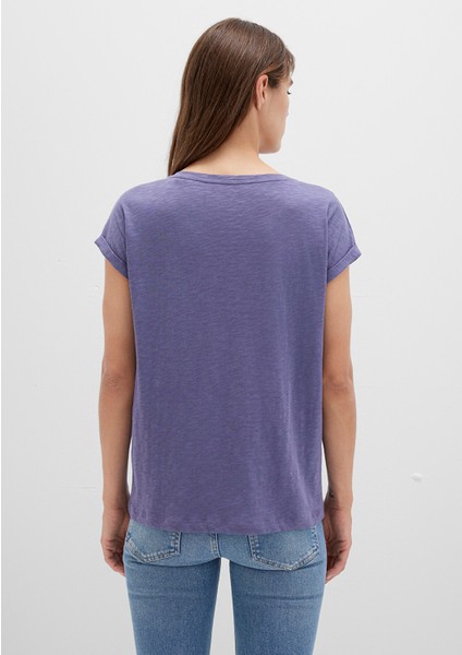 V Yaka Mor Basic Tişört 1600961-70608