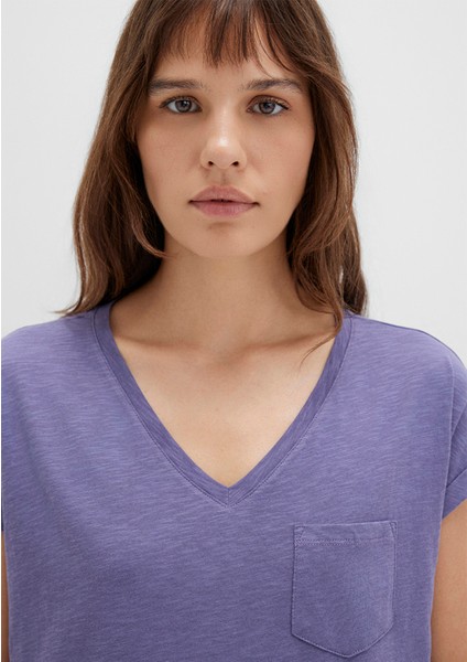 V Yaka Mor Basic Tişört 1600961-70608