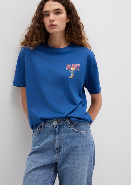 Kedi Logo Baskılı Lacivert Tişört 1613283-82625