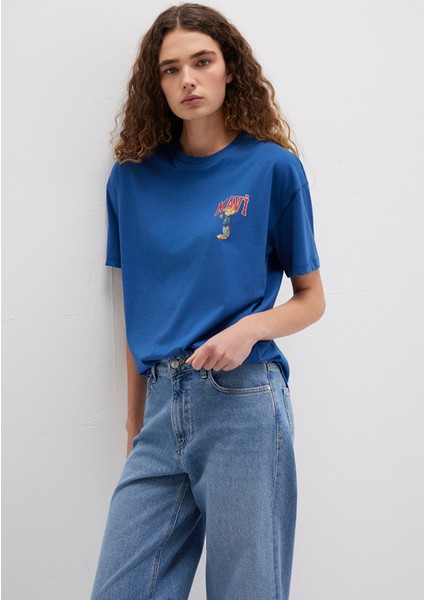 Kedi Logo Baskılı Lacivert Tişört 1613283-82625