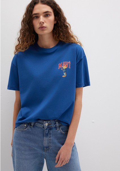 Kedi Logo Baskılı Lacivert Tişört 1613283-82625