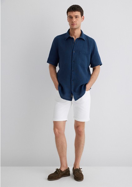 Lacivert Keten Gömlek 0211473-82183