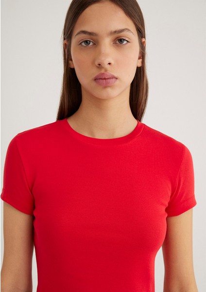 Kırmızı Basic Crop Tişört 1600814-70467