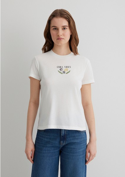 Baskılı Ekru Tişört 1613191-70057