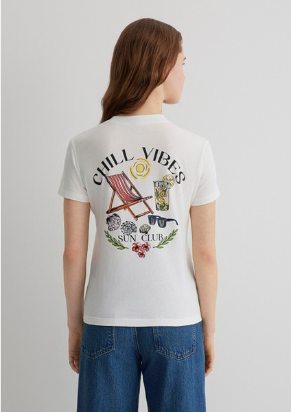 Baskılı Ekru Tişört 1613191-70057
