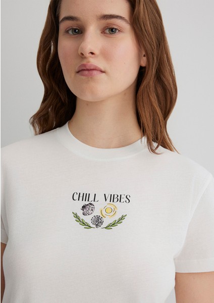 Baskılı Ekru Tişört 1613191-70057